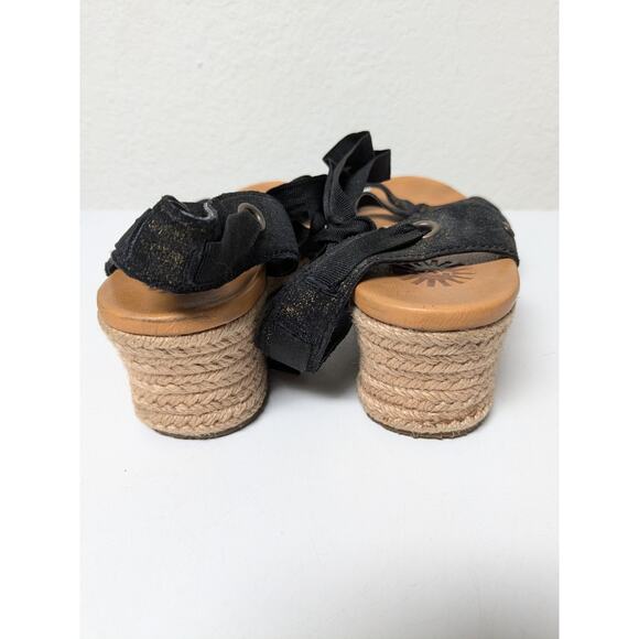 UGG black leather espadrilles wedge sandals 1006823 women's size 8.5 - Picture 3 of 14